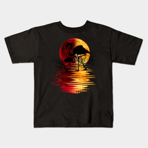 red moon flamingo Kids T-Shirt by medo art 1